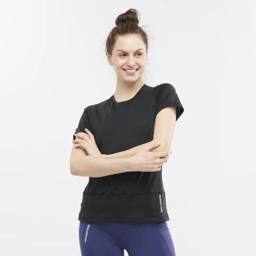 Black Salomon Cross Run Short Sleeve Women's T-Shirts | PH 70249X